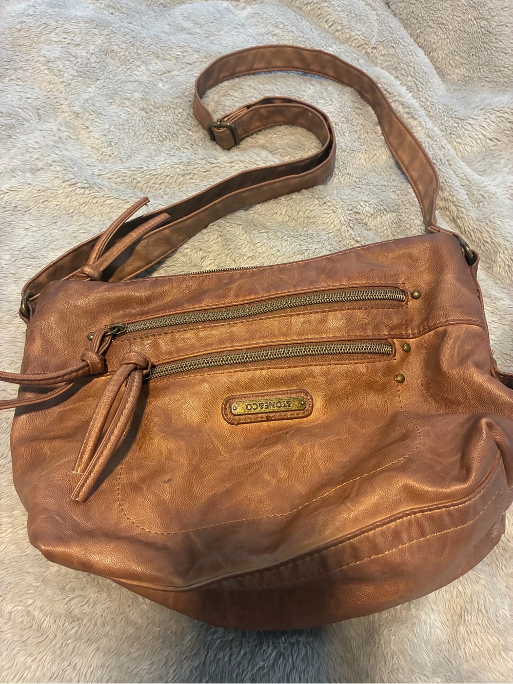 Stone & Co. Brown Hobo Crossbody Bag with Dual Front Zips
